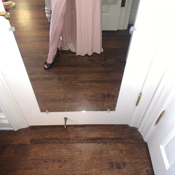 Xscape Off-The-Shoulder Floor Length Blush Gown - Picture 8 of 10